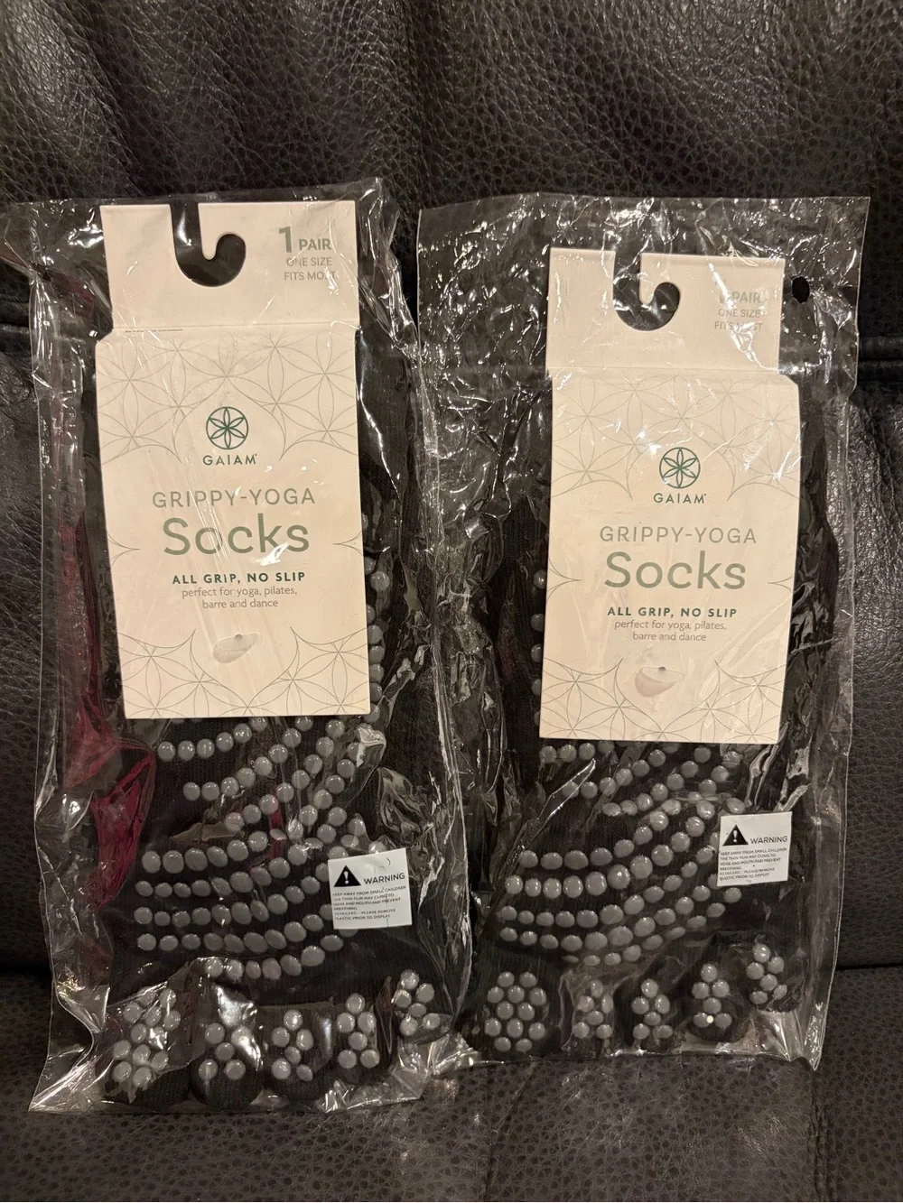GAIAM Black Grippy Yoga Toe Socks with Gray Silicone Dots - 2 pairs
